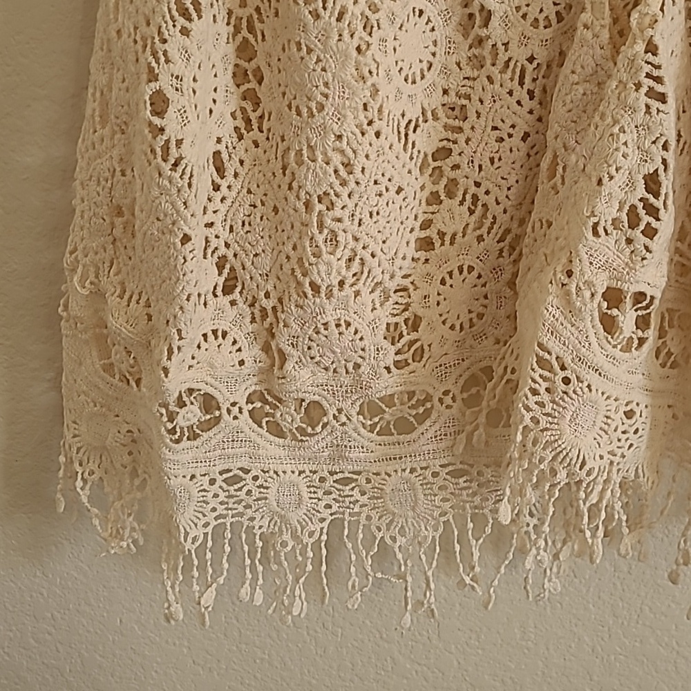 Back In The Saddle Cream Crochet Sleeveless Open Front Cardigan Top Size L - Picture 2 of 5